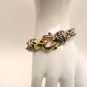 Vintage Bracelet Gold Silver Tone Hook Magnetic Clasp  Woven Chain Design